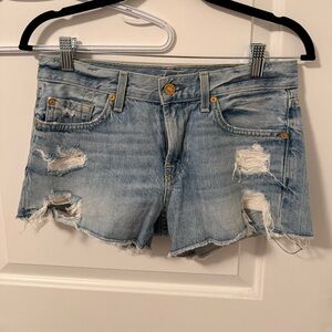7 For All Mankind Light Blue Distressed Jean Shorts 100% cotton